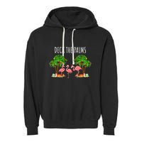 Deck The Palms Christmas Flamingo Bird Design With Trees Gift Garment-Dyed Fleece Hoodie