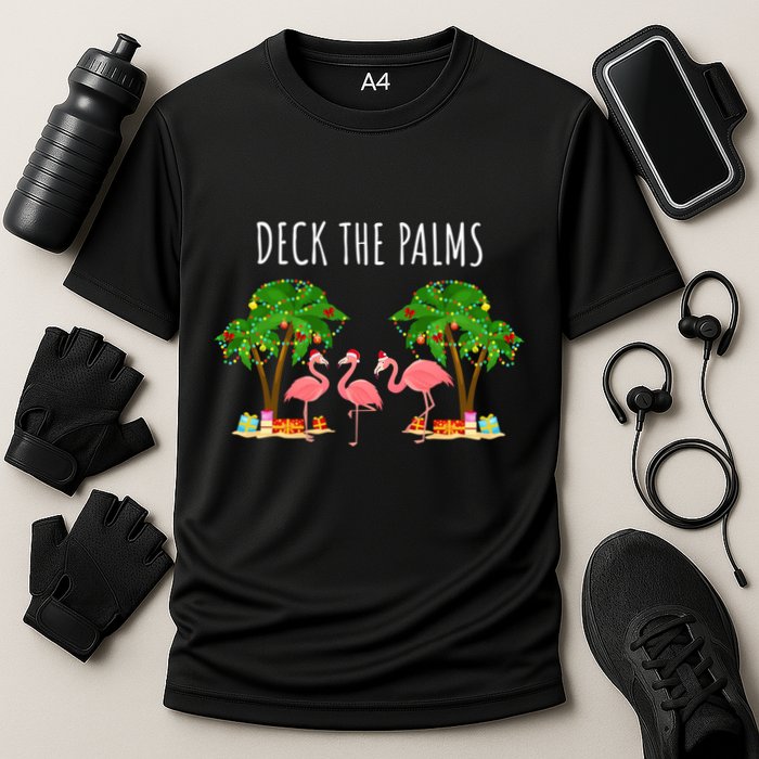 Deck The Palms Christmas Flamingo Bird Design With Trees Gift Performance Shirt