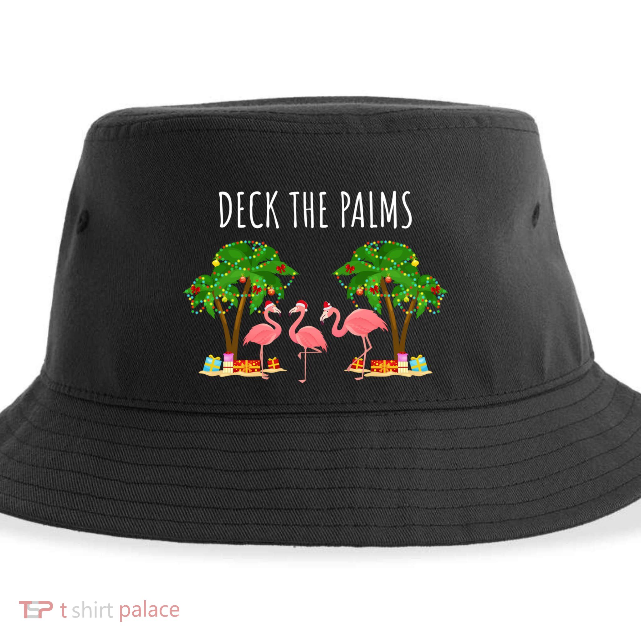 Deck The Palms Christmas Flamingo Bird Design With Trees Gift Sustainable Bucket Hat