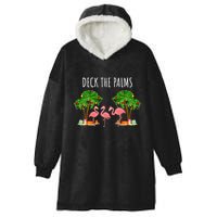 Deck The Palms Christmas Flamingo Bird Design With Trees Gift Hooded Wearable Blanket