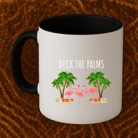 Deck The Palms Christmas Flamingo Bird Design With Trees Gift Mug
