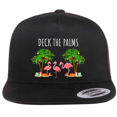 Deck The Palms Christmas Flamingo Bird Design With Trees Gift Flatbill Hat