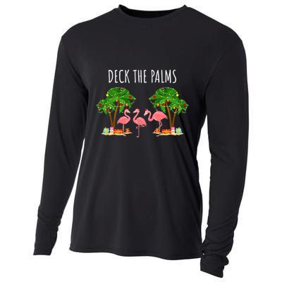 Deck The Palms Christmas Flamingo Bird Design With Trees Gift Cooling Performance Long Sleeve Crew