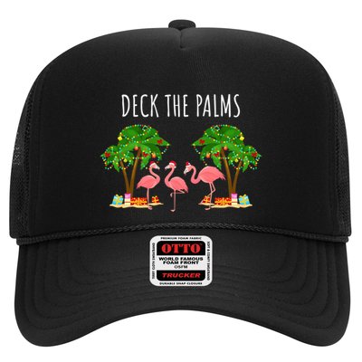 Deck The Palms Christmas Flamingo Bird Design With Trees Gift Trucker Hat