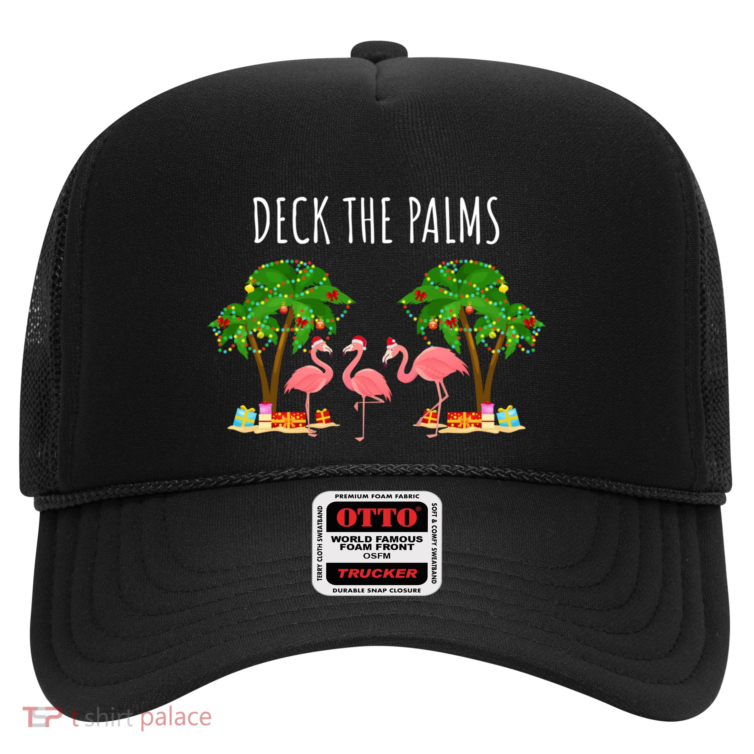 Deck The Palms Christmas Flamingo Bird Design With Trees Gift Trucker Hat