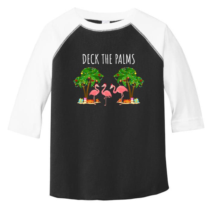 Deck The Palms Christmas Flamingo Bird Design With Trees Gift Toddler Fine Jersey T-Shirt