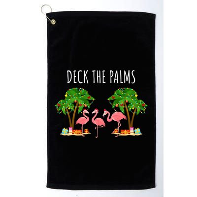 Deck The Palms Christmas Flamingo Bird Design With Trees Gift Golf Towel