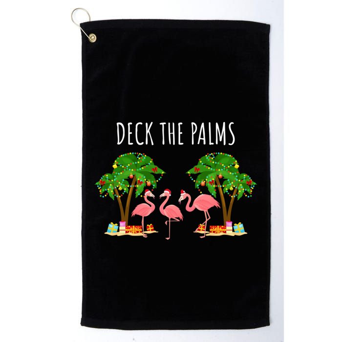 Deck The Palms Christmas Flamingo Bird Design With Trees Gift Golf Towel