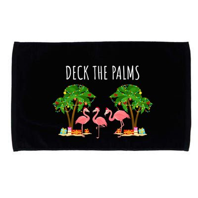 Deck The Palms Christmas Flamingo Bird Design With Trees Gift Microfiber Hand Towel