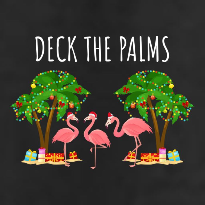 Deck The Palms Christmas Flamingo Bird Design With Trees Gift Microfiber Hand Towel