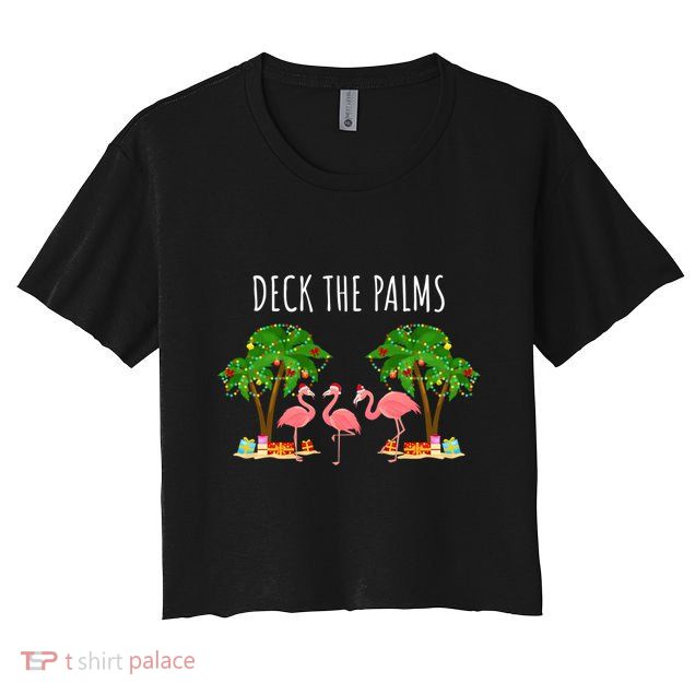 Deck The Palms Christmas Flamingo Bird Design With Trees Gift Crop Top