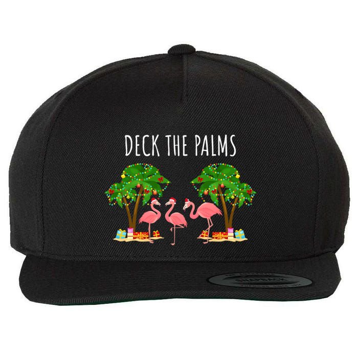 Deck The Palms Christmas Flamingo Bird Design With Trees Gift Wool Snapback Cap