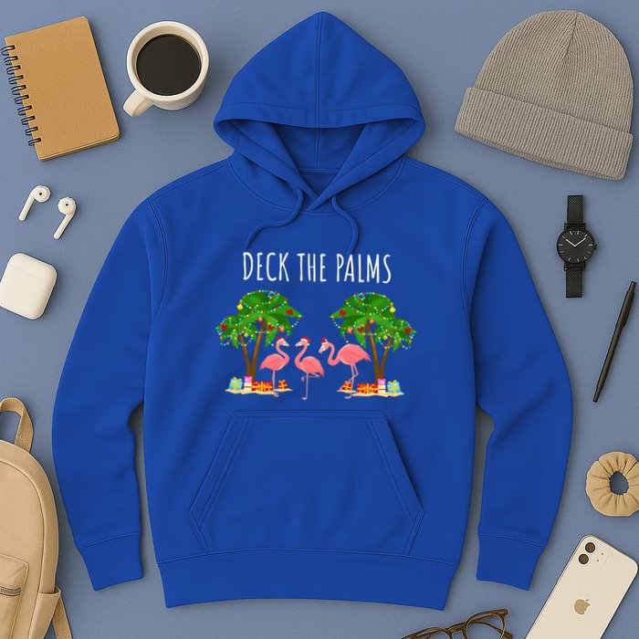 Deck The Palms Christmas Flamingo Bird Design With Trees Gift Hoodie