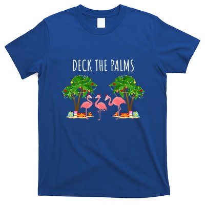 Deck The Palms Christmas Flamingo Bird Design With Trees Gift T-Shirt