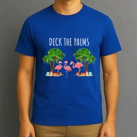 Deck The Palms Christmas Flamingo Bird Design With Trees Gift T-Shirt
