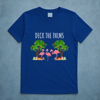 Deck The Palms Christmas Flamingo Bird Design With Trees Gift T-Shirt