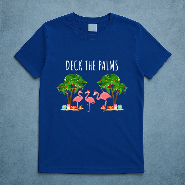 Deck The Palms Christmas Flamingo Bird Design With Trees Gift T-Shirt