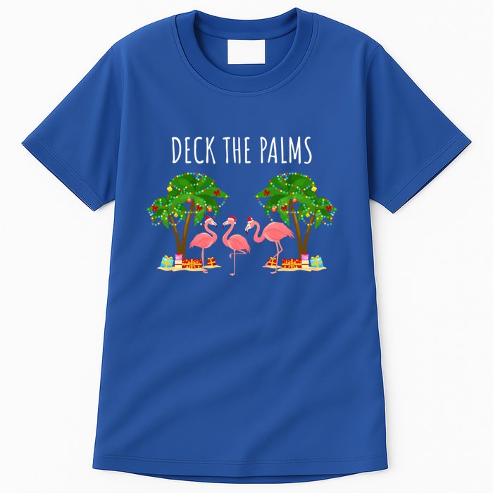 Deck The Palms Christmas Flamingo Bird Design With Trees Gift Tall T-Shirt