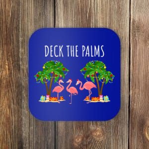 Deck The Palms Christmas Flamingo Bird Design With Trees Gift Coaster