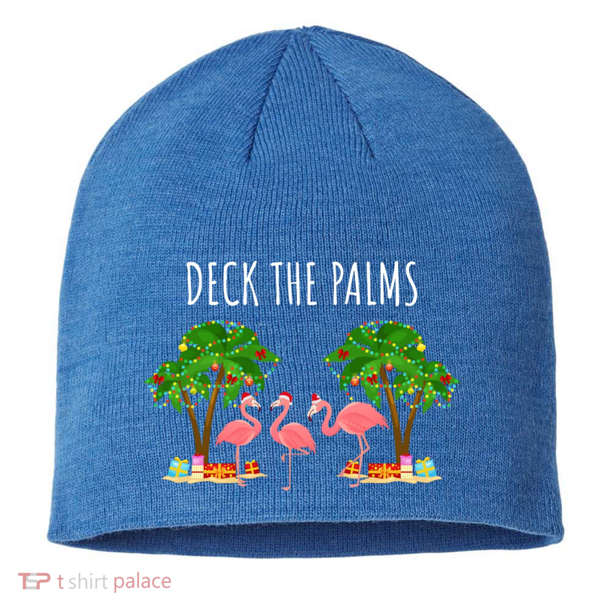 Deck The Palms Christmas Flamingo Bird Design With Trees Gift Sustainable Beanie