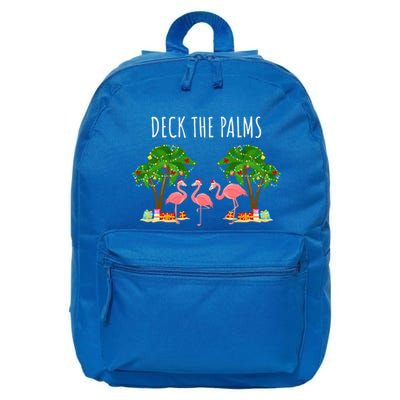 Deck The Palms Christmas Flamingo Bird Design With Trees Gift 16 in Basic Backpack