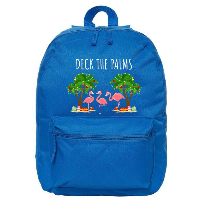 Deck The Palms Christmas Flamingo Bird Design With Trees Gift 16 in Basic Backpack