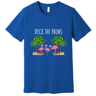Deck The Palms Christmas Flamingo Bird Design With Trees Gift Premium T-Shirt