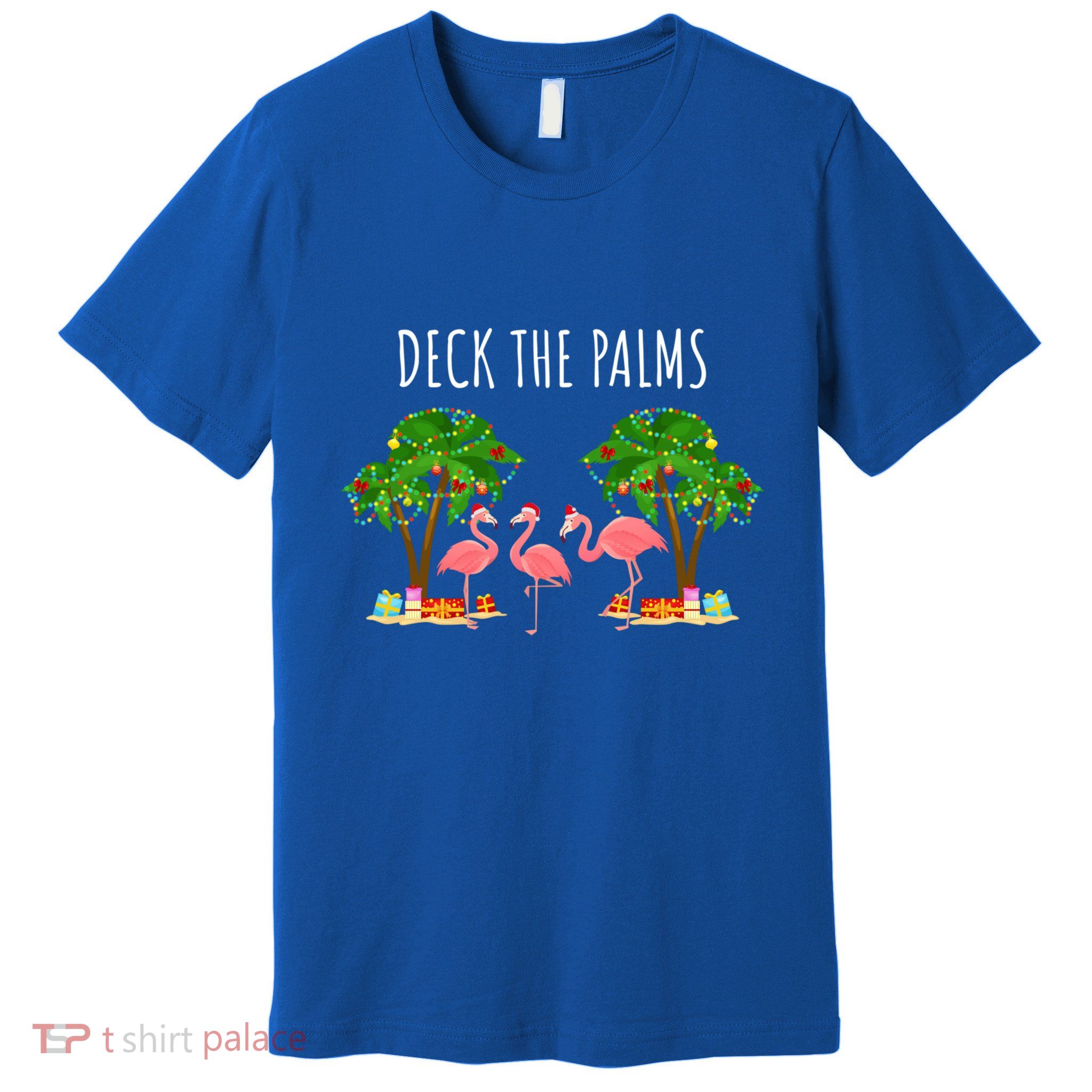 Deck The Palms Christmas Flamingo Bird Design With Trees Gift Premium T-Shirt