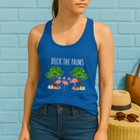 Deck The Palms Christmas Flamingo Bird Design With Trees Gift Womens Tank Top