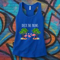 Deck The Palms Christmas Flamingo Bird Design With Trees Gift Womens Tank Top