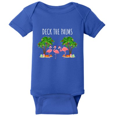 Deck The Palms Christmas Flamingo Bird Design With Trees Gift Baby Bodysuit