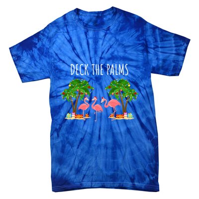 Deck The Palms Christmas Flamingo Bird Design With Trees Gift Tie-Dye T-Shirt
