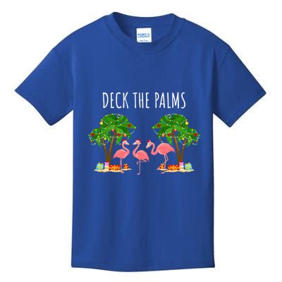 Deck The Palms Christmas Flamingo Bird Design With Trees Gift Kids T-Shirt