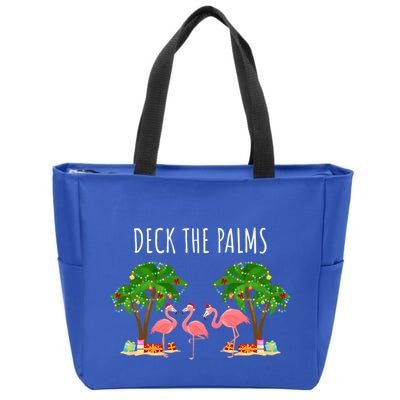 Deck The Palms Christmas Flamingo Bird Design With Trees Gift Zip Tote Bag