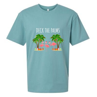 Deck The Palms Christmas Flamingo Bird Design With Trees Gift Sueded Cloud Jersey T-Shirt