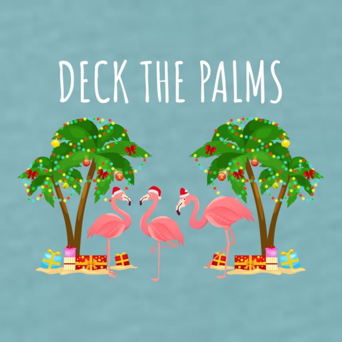 Deck The Palms Christmas Flamingo Bird Design With Trees Gift Sueded Cloud Jersey T-Shirt