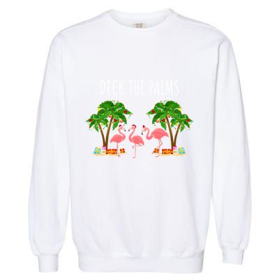 Deck The Palms Christmas Flamingo Bird Design With Trees Gift Garment-Dyed Sweatshirt