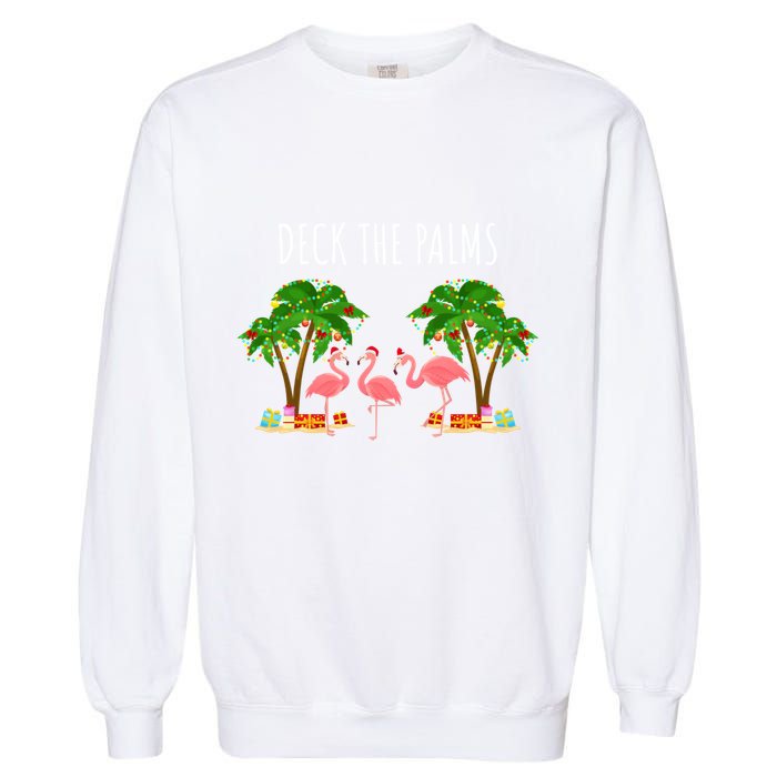Deck The Palms Christmas Flamingo Bird Design With Trees Gift Garment-Dyed Sweatshirt