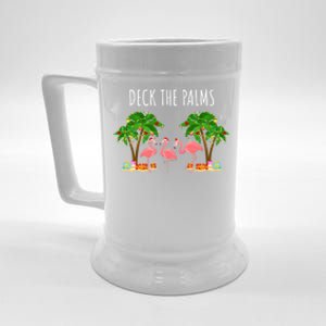 Deck The Palms Christmas Flamingo Bird Design With Trees Gift Beer Stein