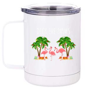 Deck The Palms Christmas Flamingo Bird Design With Trees Gift 12 oz Stainless Steel Tumbler Cup