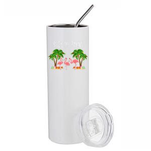 Deck The Palms Christmas Flamingo Bird Design With Trees Gift Stainless Steel Tumbler