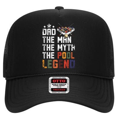 Dad The Pool Billiards Legend Gift For Father's Day High Crown Mesh Back Trucker Hat