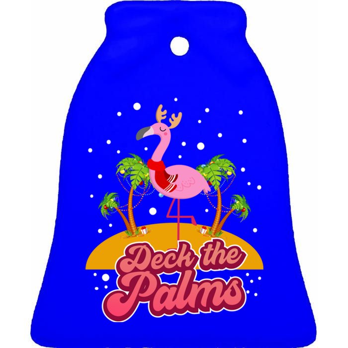 Deck The Palms Christmas Flamingo Gift Ceramic Bell Ornament