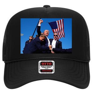 Donald Trump Photo After The Shooting At His Rally High Crown Mesh Back Trucker Hat