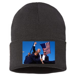 Donald Trump Photo After The Shooting At His Rally Sustainable Knit Beanie