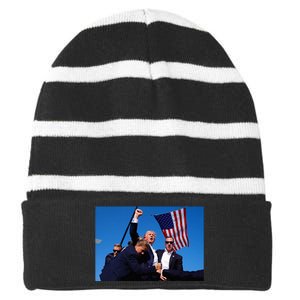 Donald Trump Photo After The Shooting At His Rally Striped Beanie with Solid Band