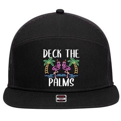 Deck The Palms Flamingo Christmas Tree Merry Christmas Gift 7 Panel Mesh Trucker Snapback Hat