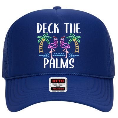 Deck The Palms Flamingo Christmas Tree Merry Christmas Gift High Crown Mesh Back Trucker Hat