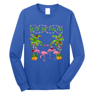 Deck The Palms Flamingo Lover Merry Christmas Pink Xmas Cute Gift Long Sleeve Shirt