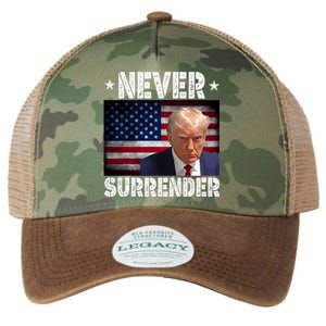 Donald Trump President Mugshot Never Surrender USA Flag Legacy Tie Dye Trucker Hat